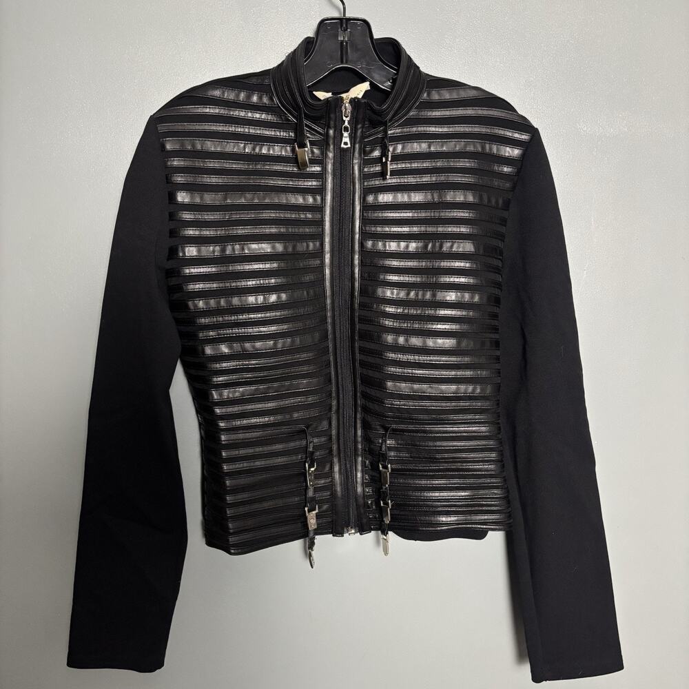 Vintage Sagaie Paris Women’s Black Vegan Leather Jacket Size 2 Small Flaw Coat